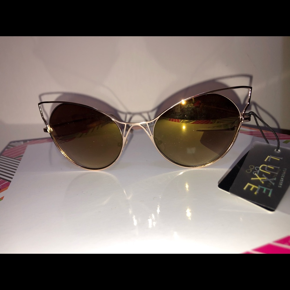 Gold Mirrored Cat  Eye Sunglasses